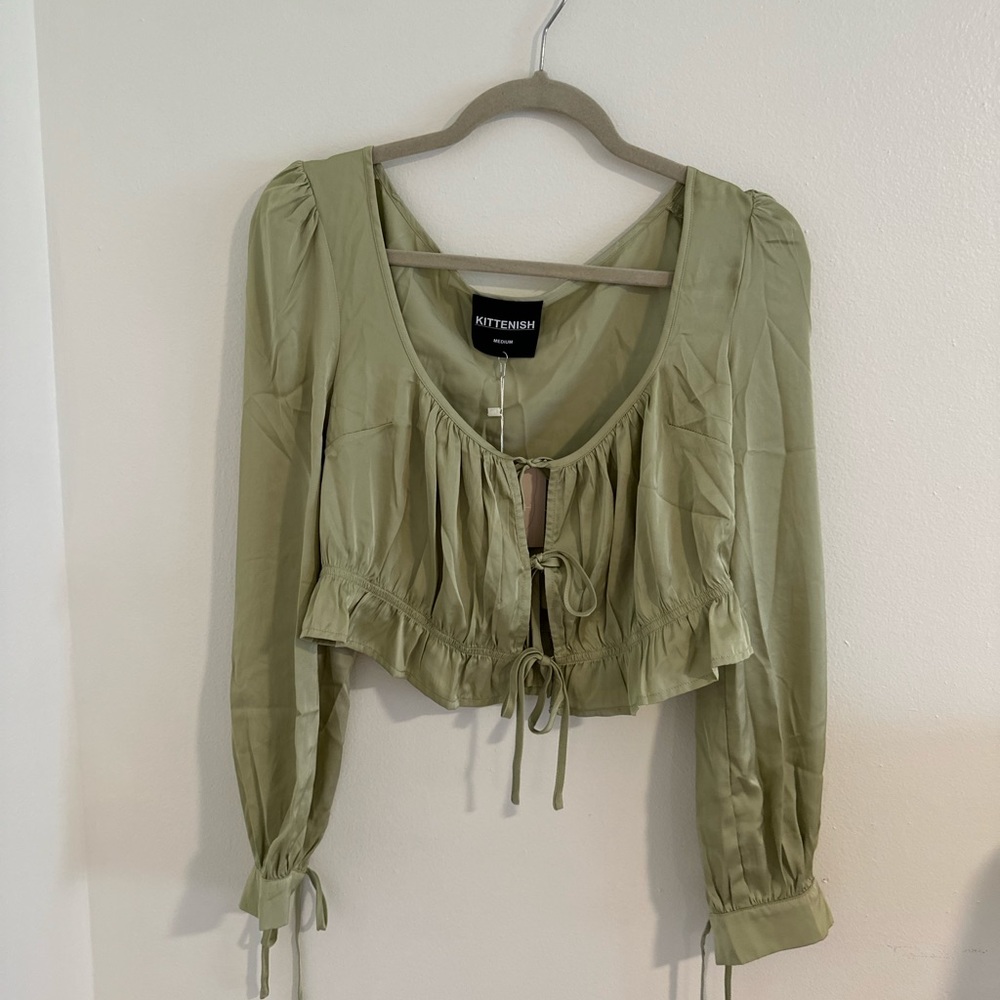 Kittenish Satin Green Crop Top
